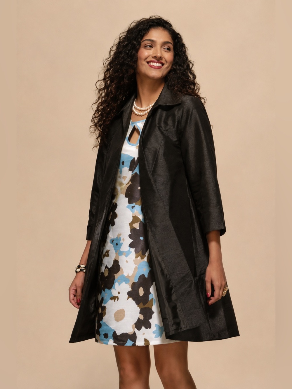 Frances Valentine Charlotte Topper Black Dupioni Jacket Large $398